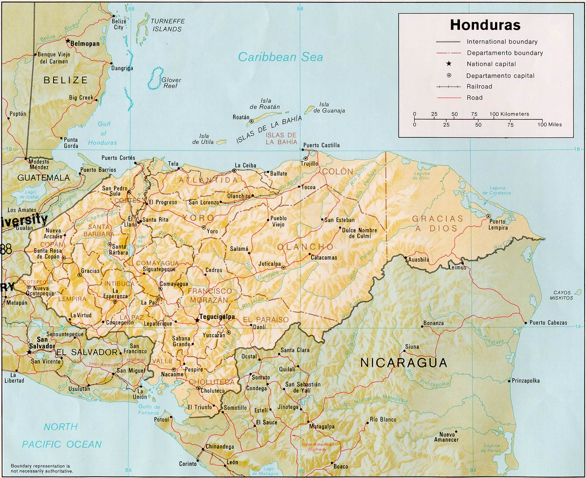 physique carte du honduras